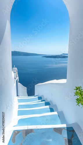 Scenic santorini  fira and oia towns overlooking cliffs in southern aegean sea, greece photo