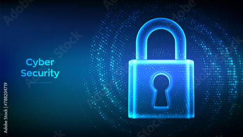 Lock. Cyber security. Padlock with keyhole icon made with binary code. Protect and Security or Safe concept. Information privacy. Digital code background with digits 1.0. Vector Illustration.
