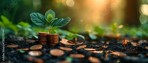 Financial Growth Concept with Coins and Sprout in Nature. Concept Finance, Growth, Nature, Concept, Coins