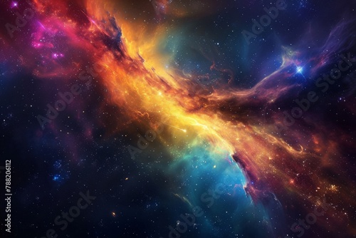 An image displaying a vibrant expanse of stars and dust particles, creating a mesmerizing scene, An unexplored galaxy spotted amidst a vibrant nebula, AI Generated photo