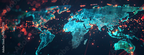 Illustration of a Colored map of world, Abstract world map, concept of global network and connectivity, international data transfer and cyber technology, Ai #788206725