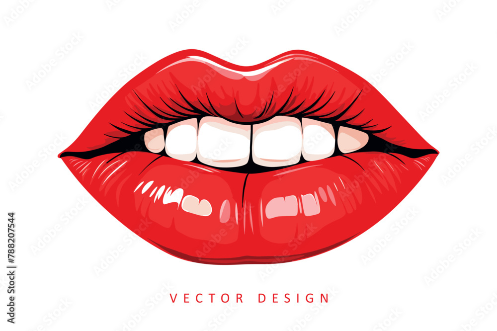 Obraz premium red female lips minimalist vector design isolated illustration