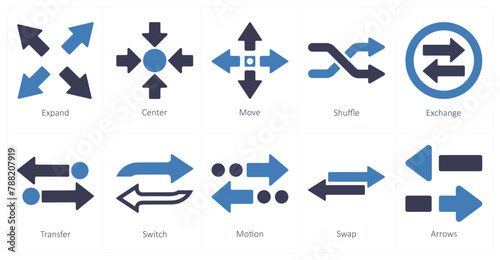 A set of 10 arrows icons as expand, center, move