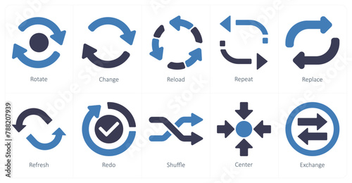 A set of 10 arrows icons as rotate, change, reload