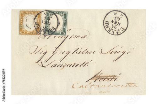 Vintage envelope png with postmark and stamp