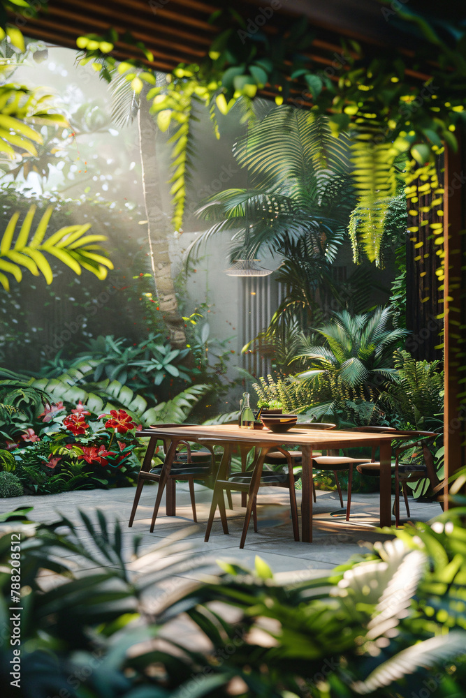 Fototapeta premium Tranquil Oasis: Garden Patio Retreat