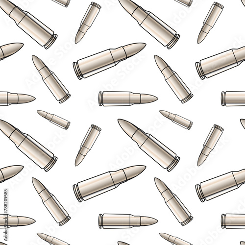 Metallic bullets illustration. Seamless pattern background for shooting or army concept.