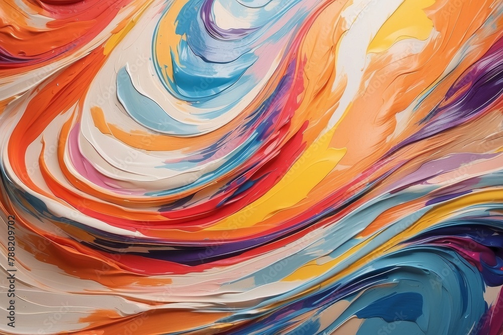 Captivating abstract art featuring a vibrant swirl of colors at its heart, surrounded by soft brush strokes that blend seamlessly. The composition is centered with a slight tilt