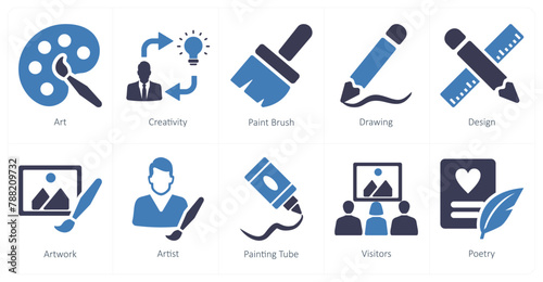 A set of 10 art icons as art, creativity, paint brush