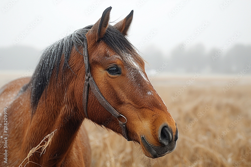 Fototapeta premium Horse on nature. Portrait of a horse, brown horse