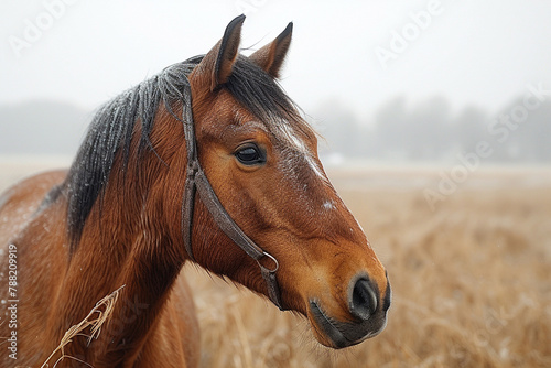 Horse on nature. Portrait of a horse, brown horse