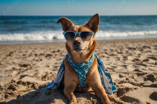 dog with glasses on the beach © Angelina
