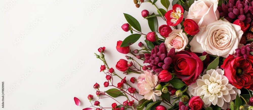 Arrangement of flowers with space for a message. - obrazy, fototapety, plakaty 