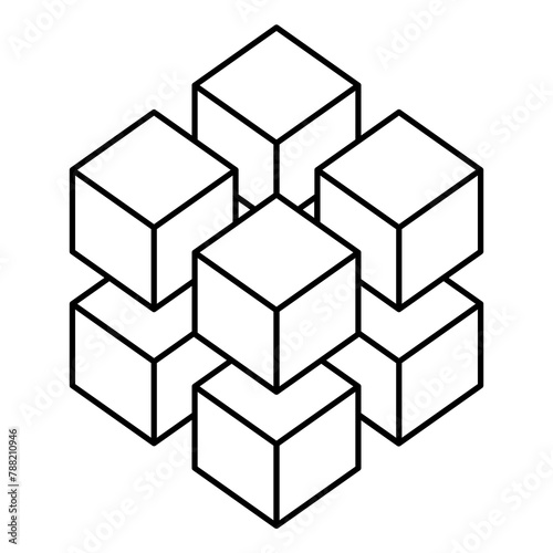 キューブで構成された幾何学模様とアイソメトリックの集合体