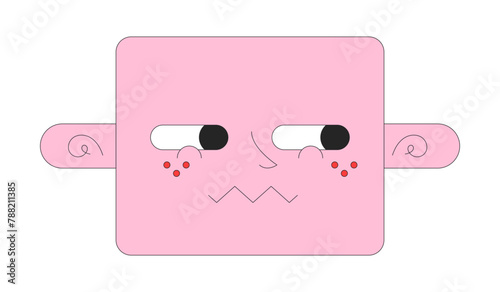 Sideways looking shy 2D linear vector avatar illustration. Embarrassed smile cartoon character face. Nervous expression portrait. Uncomfortable ashamed side eyes flat color user profile image isolated