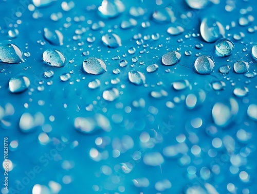 Water droplets on a blue surface.