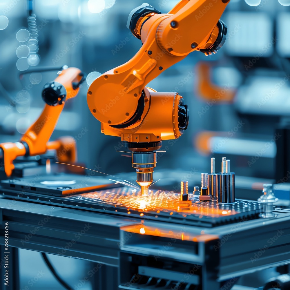 Robotic arm performing a complex task with precision Highlighting the automation and efficiency of AI-powered machines. Robotic arm performing a complex task with precision Highlighting the automation and efficiency of AI-powered machines.