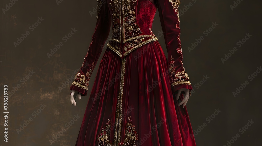 a Beautiful red Elegant Dress with Intricate Details