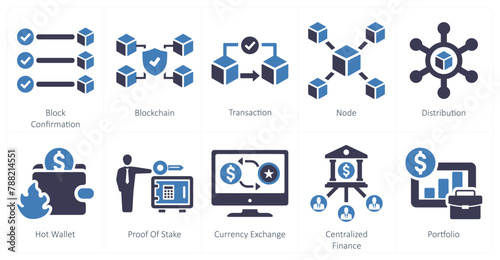 A set of 10 blockchain icons as block confirmation, blockchain, transaction