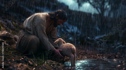 Jesus rettet das verlorene Lamm - Jesus saves the lost lamb photo