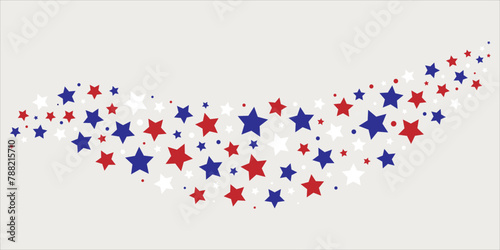 A patriotic design featuring a swirl of red, white, and electric blue stars on a white background, reminiscent of the Flag of the United States. Perfect for Flag Day events