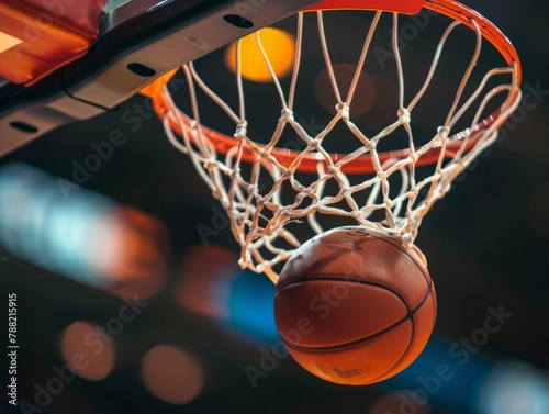 Basketball Swooshing Through the Net