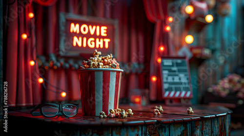 bucket of popcorn. movie night concept. 