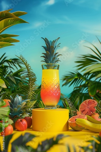 Fresh juice in a glass cup and assorted fruits with a delicious and healthy drink © MUS_GRAPHIC