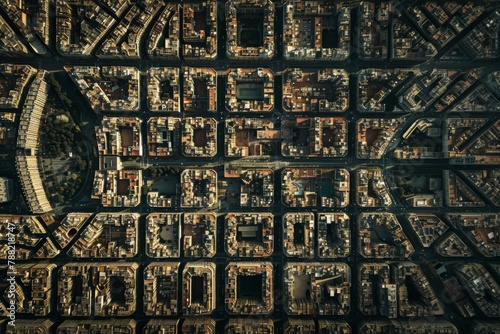 Aerial View of a City From Above, Bird's view of the grid layout of the city of Barcelona, AI Generated