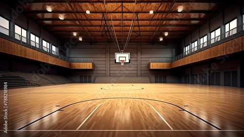 Basketball ball on the floor of a basketball court. 3d rendering