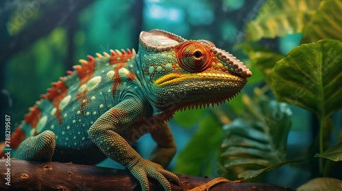colorful chameleon in the terrarium  close-up