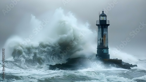 Lighthouse s Vigil Amidst Raging Waves. Concept Lighthouse  Vigil  Raging Waves