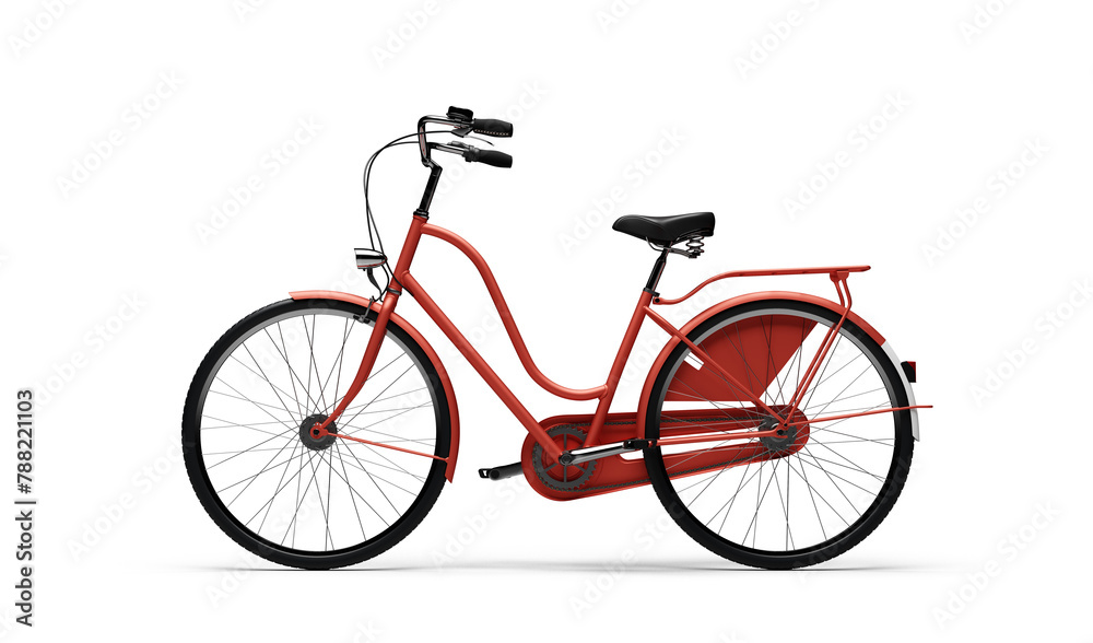 Classic red bicycle with black tires isolated view