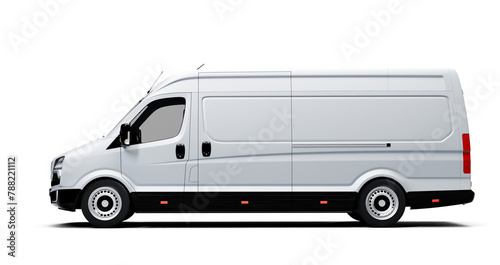 White cargo van with side profile on transparent background