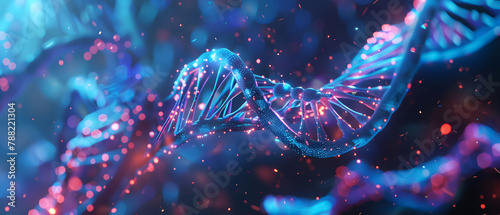 DNA helix strand merging with technological tendrils, bio-tech medical concept photo