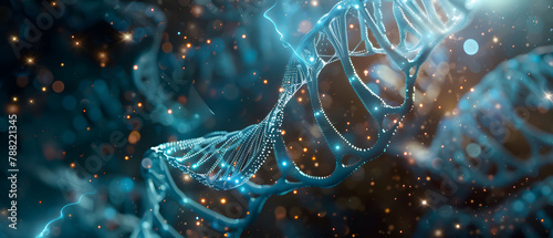 DNA helix strand merging with technological tendrils, bio-tech medical concept photo