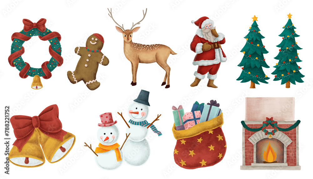 Naklejka premium Christmas vibe festive holiday png sticker hand drawn set