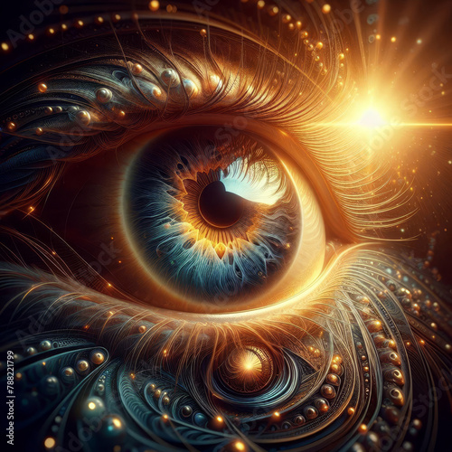 abstract fractal background - woman eye closeup macro - Generative AI