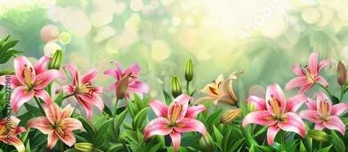 Border of lovely lily blossoms
