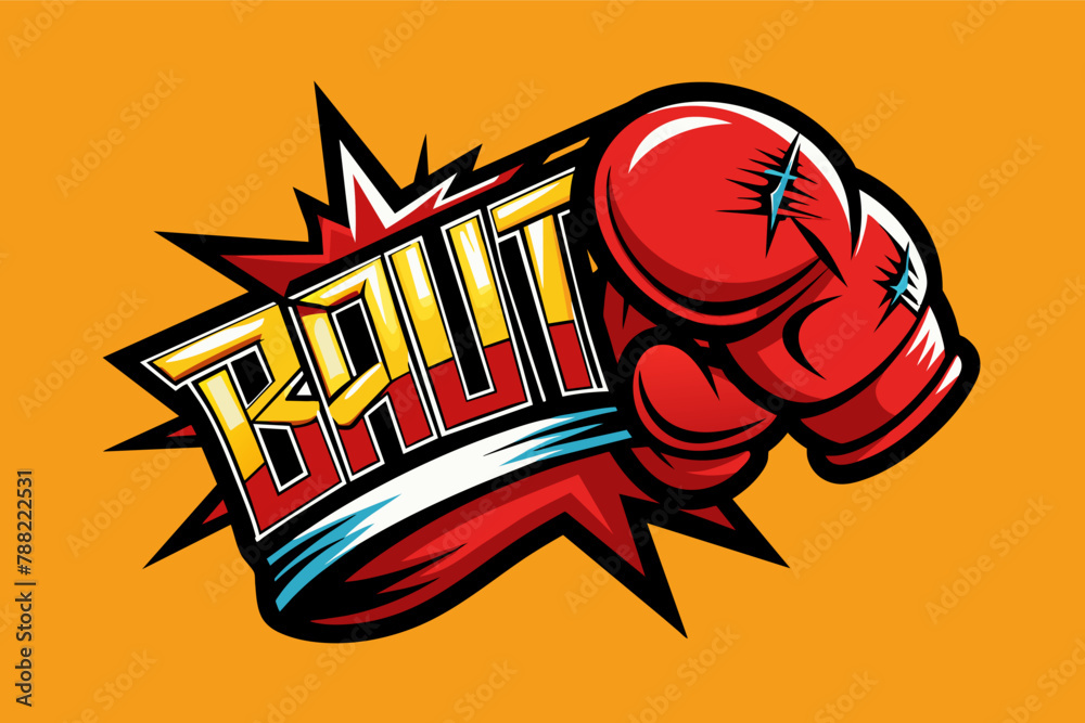 Boxing glove logo with intense typography vector in yellow background, impactful silhouette of a boxing glove Boxing glove logo with intense typography vector in yellow background, impactful silhouette of a boxing glove
