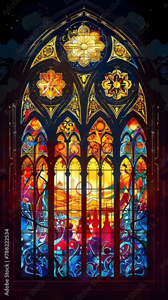 illustration of Colorful Gothic Church Window