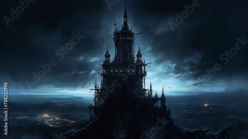Majestic Gothic Castle Standing Tall Amidst a Stormy Night Sky