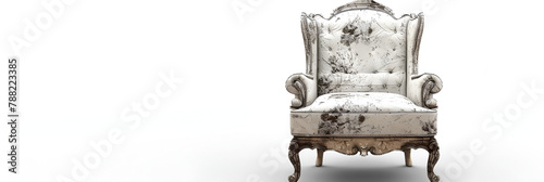 A flower Vintage print armchair in a bright room in a classic style on white background. 