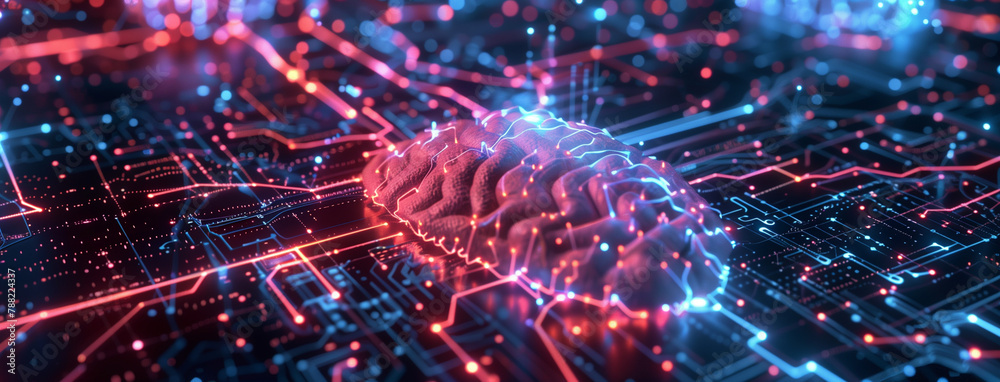 Electronic cyber brain in a quantum computing system, technology, biotechnology and machine learning concept, Neural circuit and electronic cyber brain in a quantum computing system. Futuristic, Ai Electronic cyber brain in a quantum computing system, technology, biotechnology and machine learning concept, Neural circuit and electronic cyber brain in a quantum computing system. Futuristic, Ai