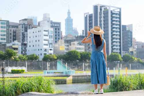 Tourist woman enjoy the view of Taipei city