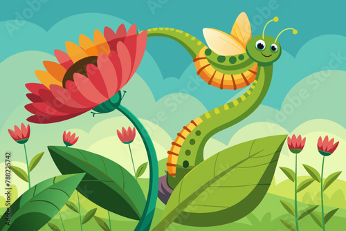 Caterpillar making its way up a giant flower stalk