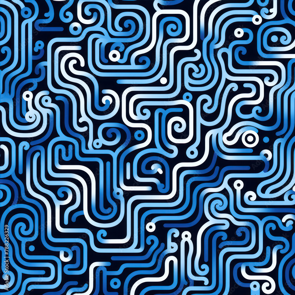 Seamless pattern with abstract waves. Blue background. Vector illustration.