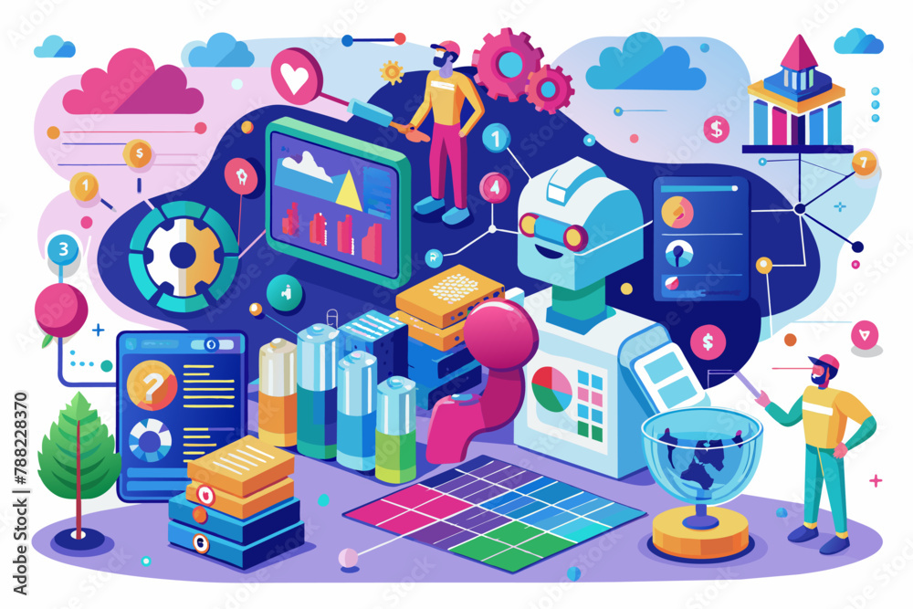 Advanced AI algorithms analyzing big data for insights infograph Advanced AI algorithms analyzing big data for insights infograph
