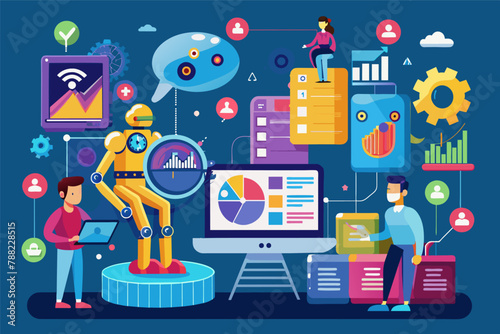 Advanced AI algorithms analyzing big data for insights infograph
