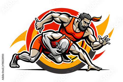 A dynamic wrestling logo featuring grappling wrestlers